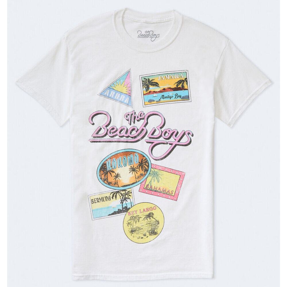 The Beach Boys Women's The Kokomo Song Relaxed Boyfriend Fit White Tee T-Shirt